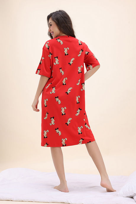 Zivame Mickey and Friends Knit Cotton Lifewear Dress - High Rise Red — image 4